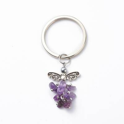 Natural Amethyst Angel Pendant Keychain