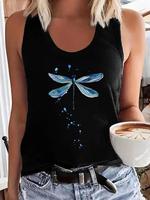 Women's Dragonfly Print Tank Top, Casual Sleeveless Crew Neck Top For All Seasons, Fashion Women's Top For Daily Wear, Clothi...