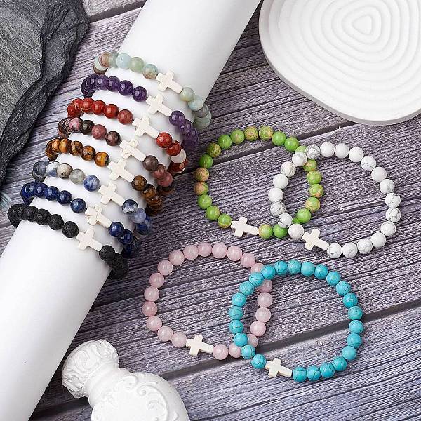 12Pcs 12 Styles Natural & Synthetic Gemstone Round Beaded Stretch Bracelets for Women Men