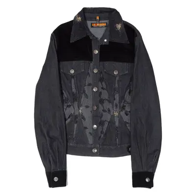 J&R JEANS Denim Jacket Black 90s Floral Womens S