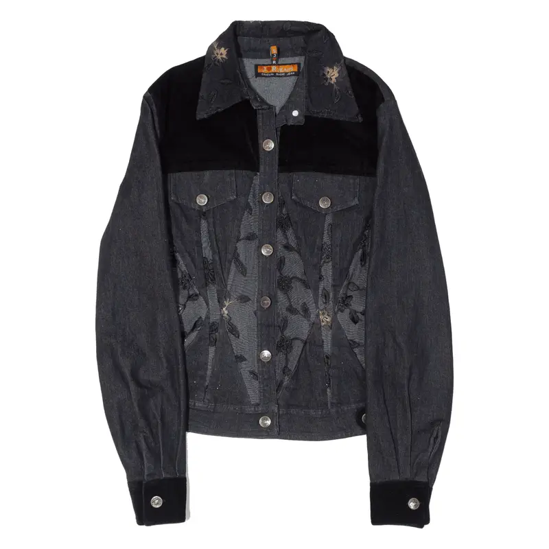 J&R JEANS Denim Jacket Black 90s Floral Womens S