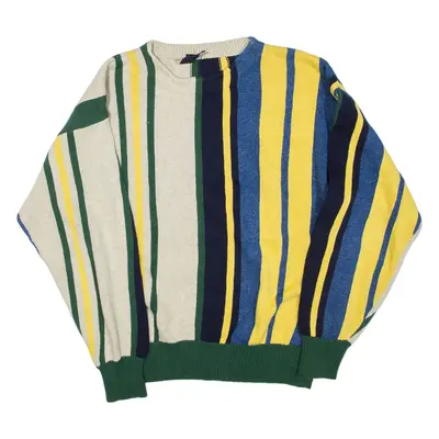 NAUTICA Mens Heavy Knit Jumper Green Striped Chunky Knit L