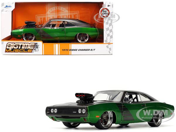 1970 Dodge Charger R/T Dark Gray Metallic and Green Metallic with Dark Gray Stripes Bigtime Muscle Series 1/24 Diecast Model ...