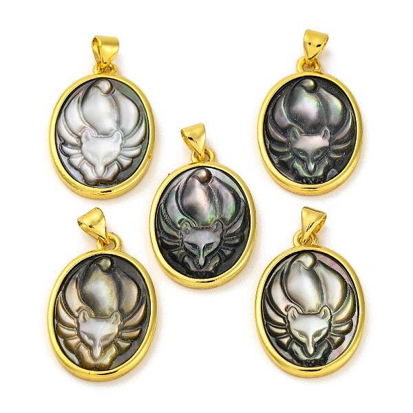 Natural Black Lip Shell Carved Nine Tailed Fox Pendants
