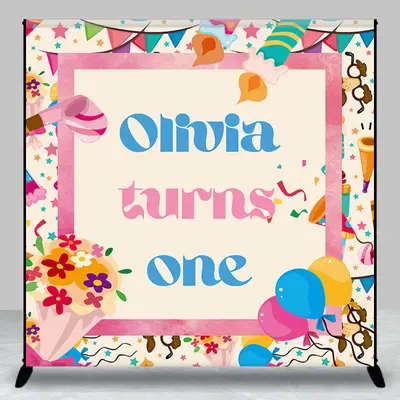 Personalized Name Pink Birthday Party Backdrop for Girl - Aperturee