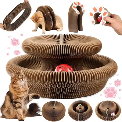 Interactive Cat Scratching Board with Random Color Ball, 1 Count Foldable Recyclable Cat Scratching Pads, Cat Accordion Toy f...