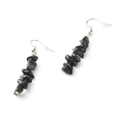 Natural Obsidian Chip Beads Dangle Earrings