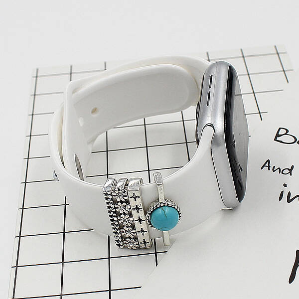 Half Round Synthetic Turquoise Watch Band Charms Set