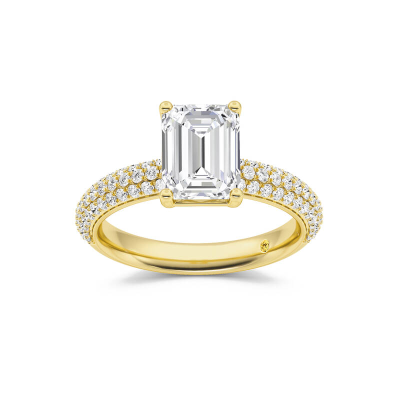 Delos Triple Row Pavé Set Emerald Cut Lab Grown Diamond Engagement Ring | 10K Yellow Gold 3 3/4 CT. TW.