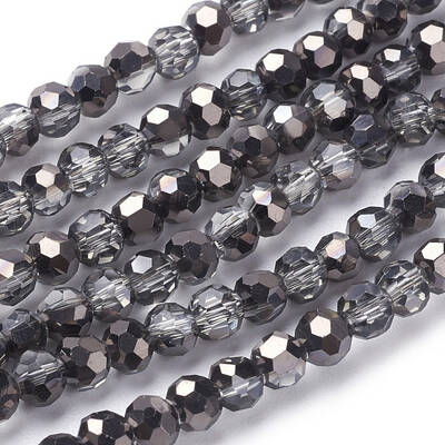 Faceted(32 Facets) Round Half Plated Electroplate Glass Beads Strands