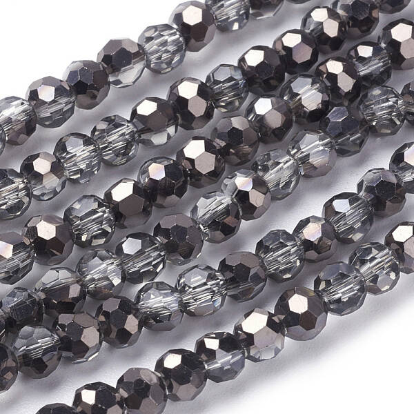 Faceted(32 Facets) Round Half Plated Electroplate Glass Beads Strands