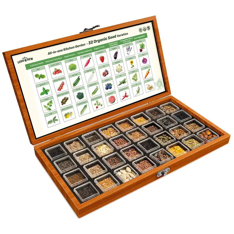 LUSH&DEW All-in-One Kitchen Garden Seed Bank - 32 Organic Garden Plant Seed Varieties with Vegetables, Herbs, Flowers, Fruits...