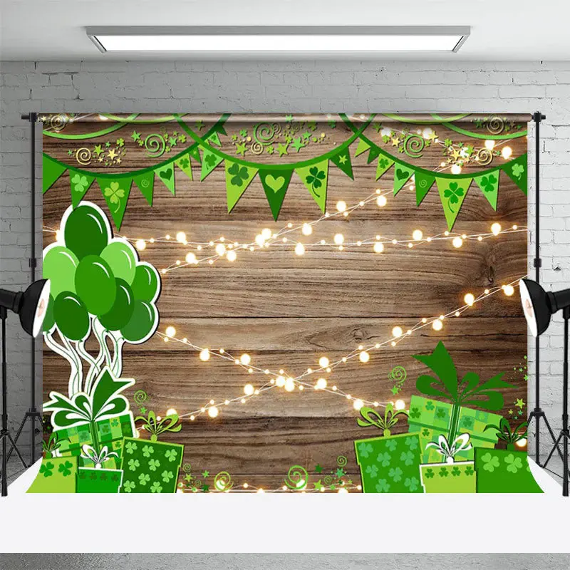 Green Clovers Wooden Wall St Patricks Day Backdrop - Aperturee