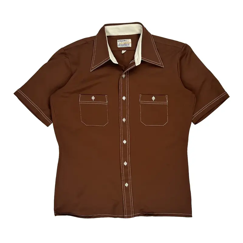 Arrow Short Sleeve Shirt - Large Brown Polyester