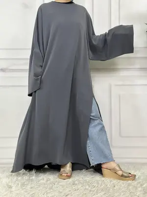 Women's Solid Color Long Sleeve Dress, Modest Casual Dress for Daily Wear, Ladies Islamic Clothing for All Seasons