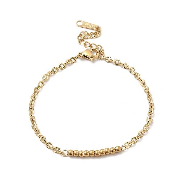Ion Plating(IP) 304 Stainless Steel Round Beaded Link Bracelet with Oval Link Chains for Women