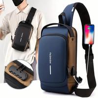 Men's USB Charging Anti-theft Fashion Casual Crossbody Shoulder Bag, Motocycle Sling Bag