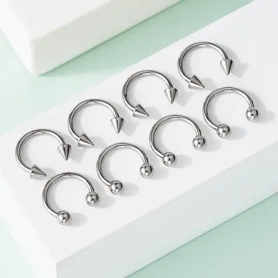 8Pcs Basic Horseshoe Septum Ring Set - Silver / 14G/1.6mm / 10mm