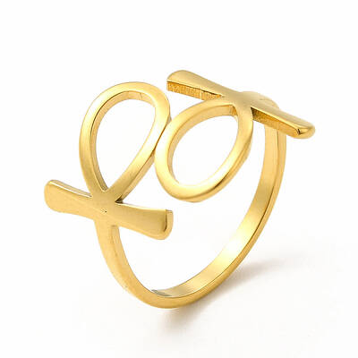 Ion Plating(IP) 304 Stainless Steel Feminie Sign Open Cuff Ring for Women