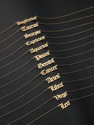 Vintage Letter Detail Pendant Necklace for Women, Constellation Charm Cuban Chain Link Necklace, Streetwear Matching Jewelry,...