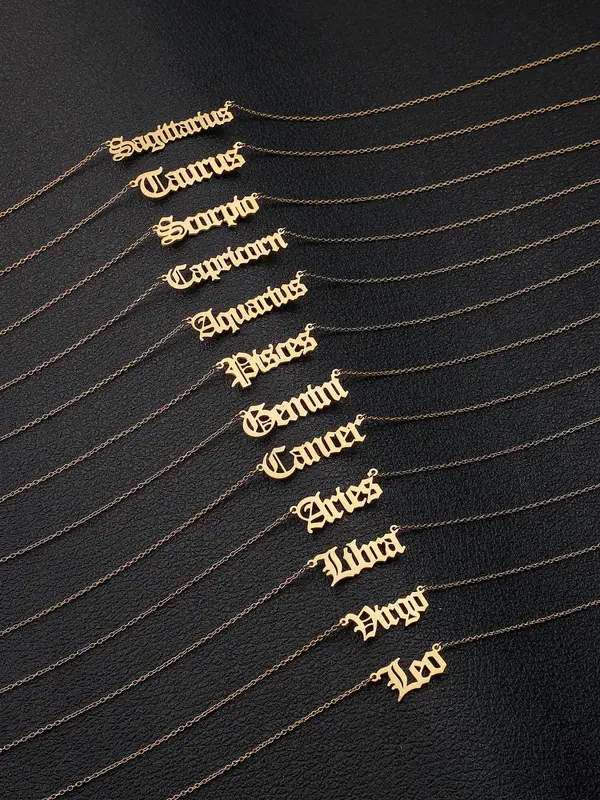 Vintage Letter Detail Pendant Necklace for Women, Constellation Charm Cuban Chain Link Necklace, Streetwear Matching Jewelry,...