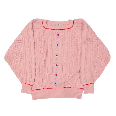 C&A Aran Jumper Pink 90s Chunky Knit Womens L