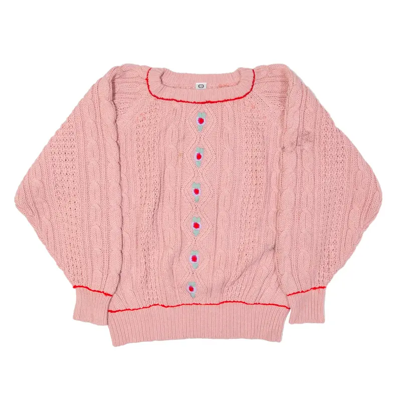 C&A Aran Jumper Pink 90s Chunky Knit Womens L