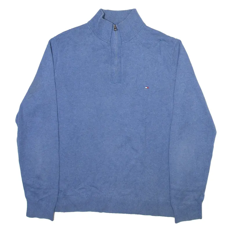 TOMMY HILFIGER Mens Jumper Blue 1/4 Zip Tight Knit L