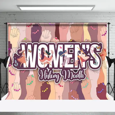 Raised Arms Cheers Womens History Month Backdrop - Aperturee
