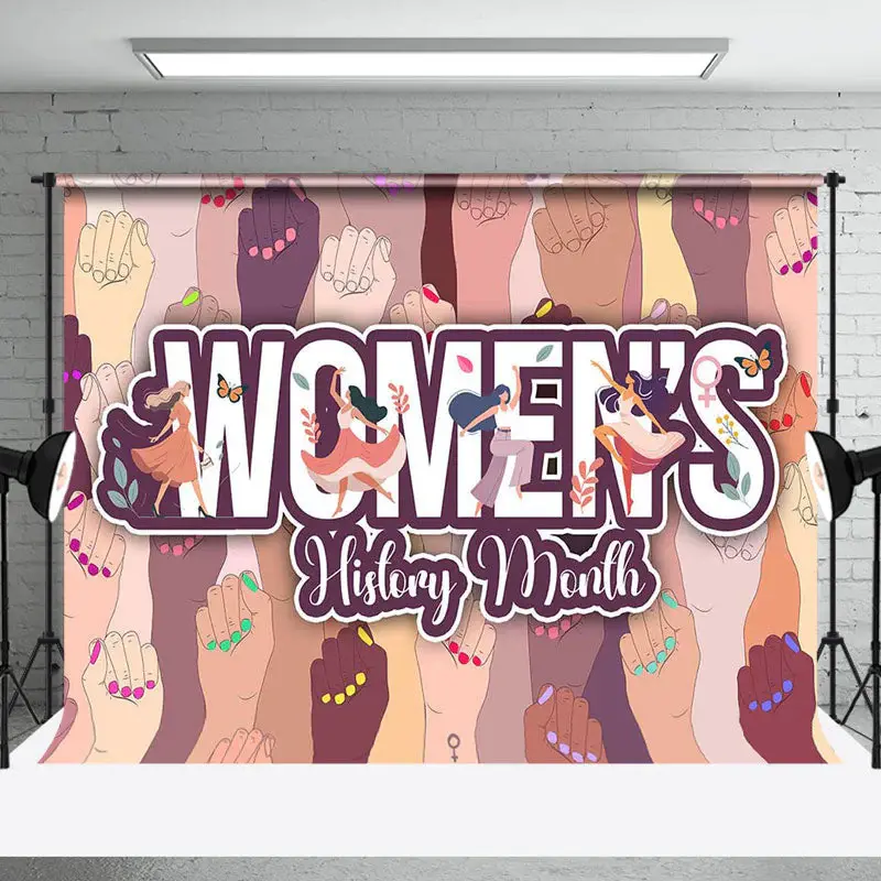 Raised Arms Cheers Womens History Month Backdrop - Aperturee