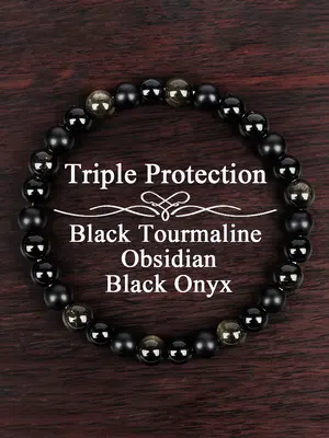 Unisex Crystal Healing Bracelet, 6mm Jade & Beads, Triple Protection Jewelry Gift, Suitable for Men & Women