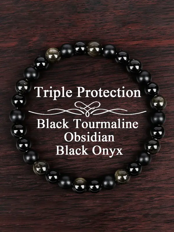 Unisex Crystal Healing Bracelet, 6mm Jade & Beads, Triple Protection Jewelry Gift, Suitable for Men & Women