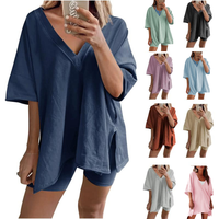 Yeokou Women's 2 Pieces Outfit Oversized T-shirt Biker Shorts Set Hot Short Reversible Set