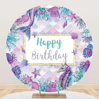 Benthos Seahorse Mermaid Round Backdrop For Birthday - Aperturee