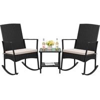 Homall Rocking Chair Outdoor PE Rattan Patio Chairs with Glass Table High Back Porch Rocker for Balcony, Garden, Backyard