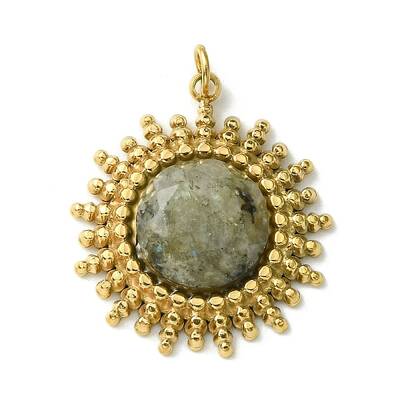 Ion Plating(IP) 304 Stainless Steel Pave Faceted Natural Labradorite Pendants