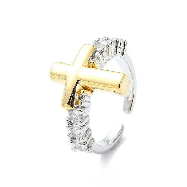 Rack Plating Brass Micro Pave Cubic Zirconia Open Cuff Rings