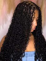 33 Inch Black Full Lace Front Box Braided Wig with Curly Textured Hair, Distressed Knotless Braided Wigs for Women, Synthetic...