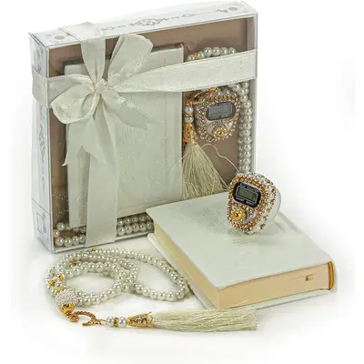 Online Medina Calligraphy Quran Set with Islamic Finger Counter, Portable Digital Prayer Tasbeeh, Pearl Zikirmatic Beads, 3 P...