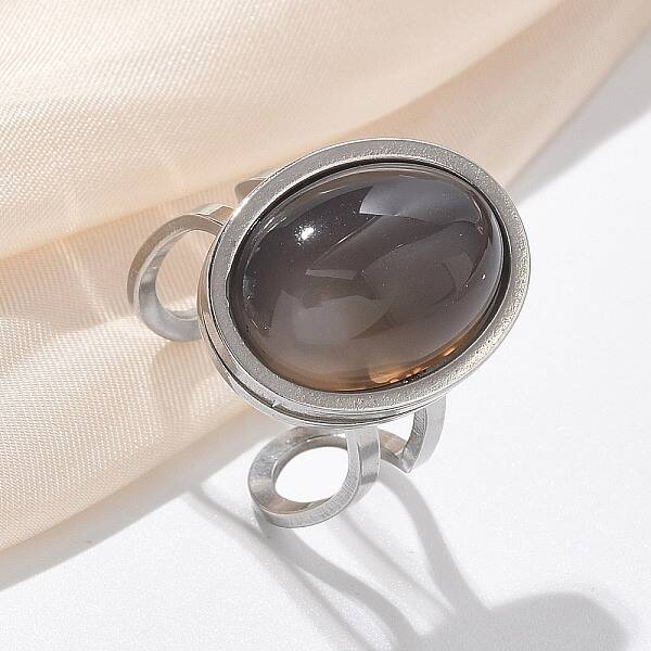 Oval Natural Grey Agate Finger Rings