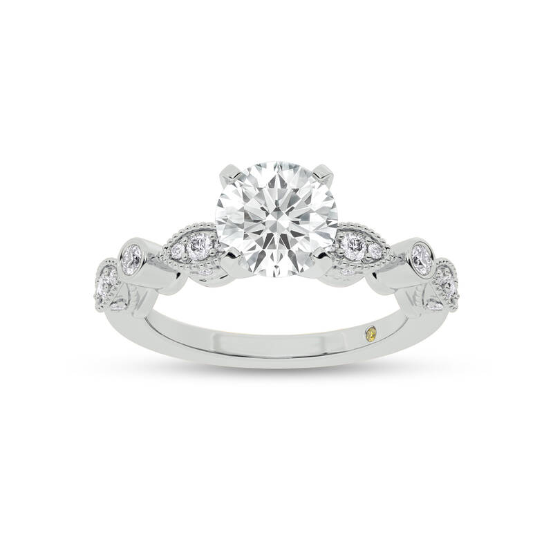 Arcan Vintage Inspired Bezel and Pavé Set Round Lab Diamond Engagement Ring | 14K White Gold 1 1/4 CT. TW.