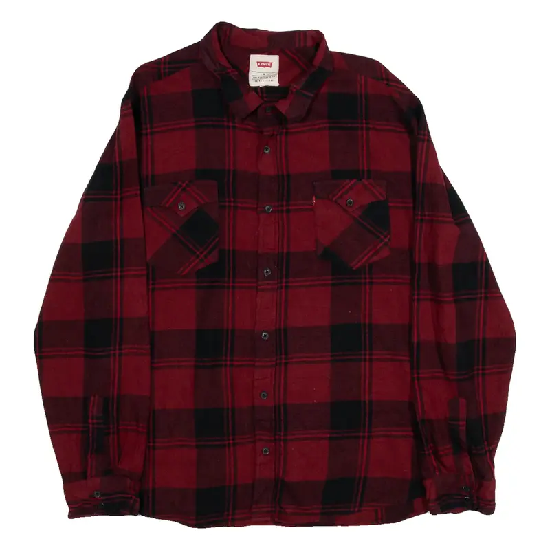 LEVI'S Mens Shirt Red Plaid Long Sleeve XXS