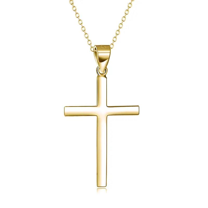 Sterling Silver with Yellow Gold Plated Cross Pendant Necklace