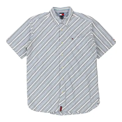 Tommy Hilfiger Striped Short Sleeve Shirt - XL Blue Cotton