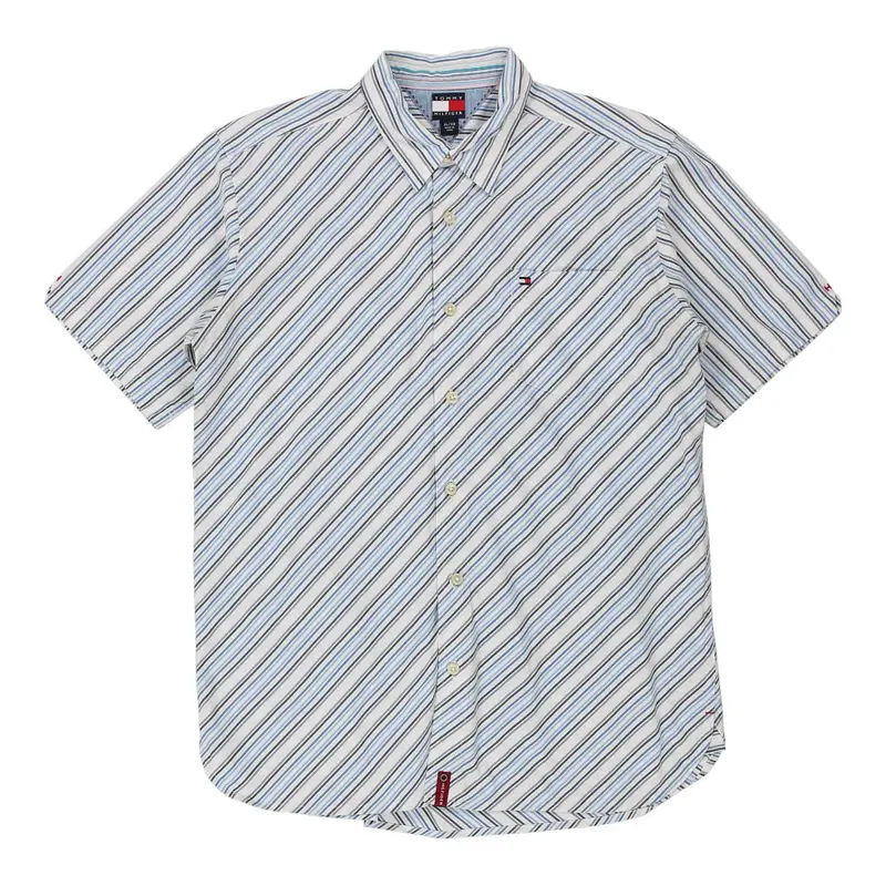 Tommy Hilfiger Striped Short Sleeve Shirt - XL Blue Cotton