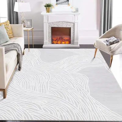 Garvee Modern Light Grey 9x12 Geometric Area Rug, Washable Non Slip Stain Resistant Carpet for Living Room Bedroom Office Din...