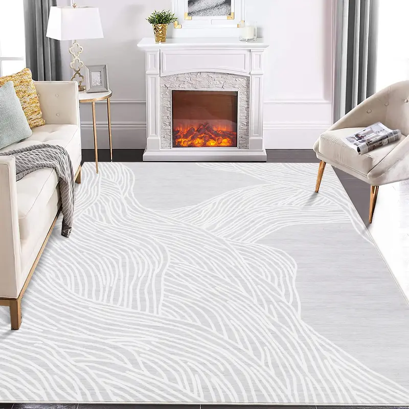 Garvee Modern Light Grey 9x12 Geometric Area Rug, Washable Non Slip Stain Resistant Carpet for Living Room Bedroom Office Din...