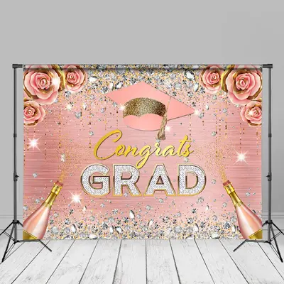 Champagne Diamond Glitter Floral Pink Grad Backdrop - Aperturee