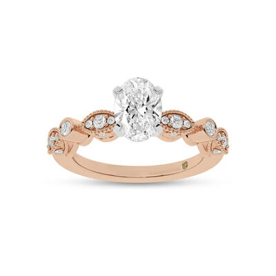 Arcan Vintage Inspired Bezel and Pavé Set Oval Lab Diamond Engagement Ring | 14K Rose Gold 1 3/4 CT. TW.