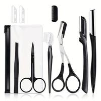 Eyebrow Trimming Tools Include Clip, Stainless Steel Eyebrow Scrapers & Combs, 9 Counts Eyebrow Shaping Tool with Storage Cas...
